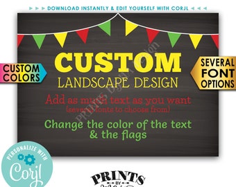 Custom Sign with Flags, Choose Your Text & Colors, PRINTABLE 5x7” Chalkboard Style Landscape Sign <Edit Yourself with Corjl>