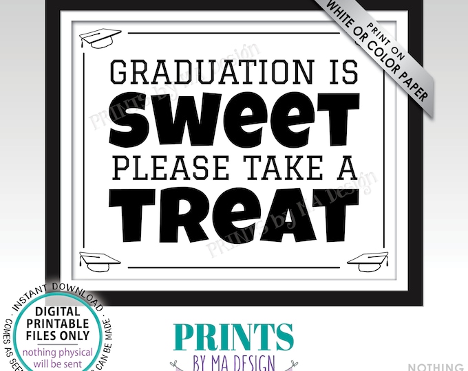 Graduation is Sweet Please Take a Treat Graduation Party Decoration, PRINTABLE 8x10/16x20” Black & White Sign, Grad Party Food Sign <ID>