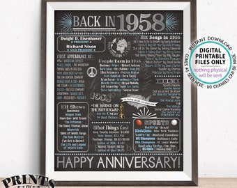 1958 Anniversary Poster, Back in 1958 Anniversary Gift, Flashback to 1958 Party Decoration, PRINTABLE 16x20” Sign <ID>