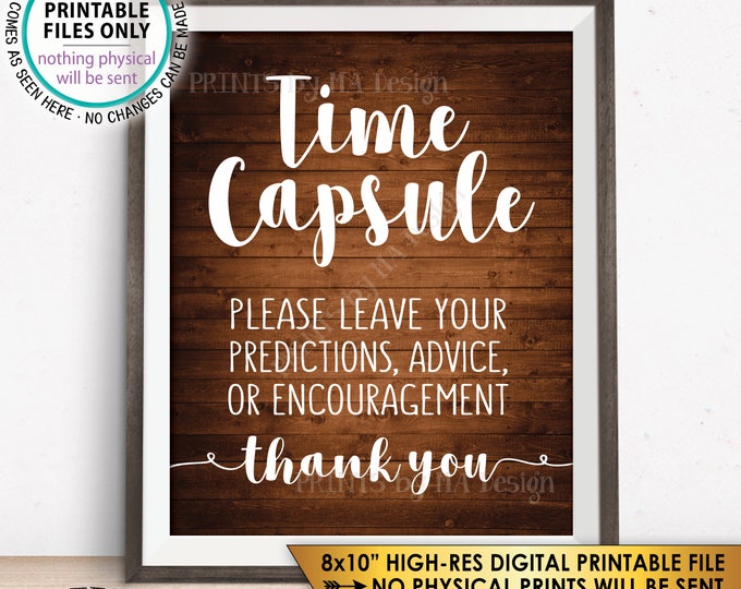 Time Capsule, Wedding Guest Book Alternative, Baby Shower Time Capsule Sign, Bridal Shower, 8x10” Rustic Wood Style Printable Sign <ID>