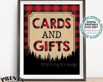 Lumberjack Cards and Gifts Sign, Gifts & Cards Sign, Red Checker Buffalo Plaid Christmas Decor, PRINTABLE 8x10” Lumberjack Style Sign <ID>