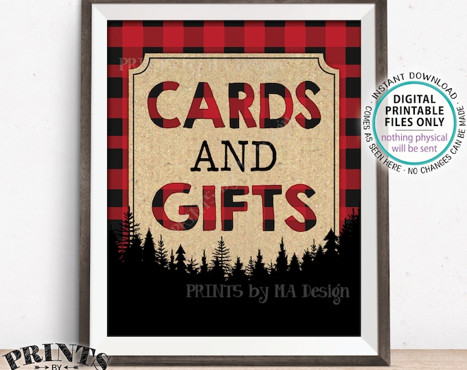 Lumberjack Cards and Gifts Sign, Gifts & Cards Sign, Red Checker Buffalo Plaid Christmas Decor, PRINTABLE 8x10” Lumberjack Style Sign <ID>