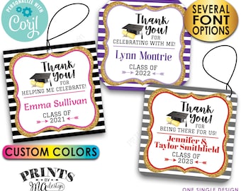 Graduation Thank You Tags, Grad Party Favors, Gold Glitter, Digital PRINTABLE 8.5x11" File of 3" Square Cards <Edit Yourself with Corjl>