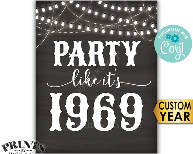 Party Like It's Birthday Party Sign, ANY Year, Reunion Decoration, PRINTABLE 8x10/16x20” Chalkboard Style Sign <Edit Yourself with Corjl>