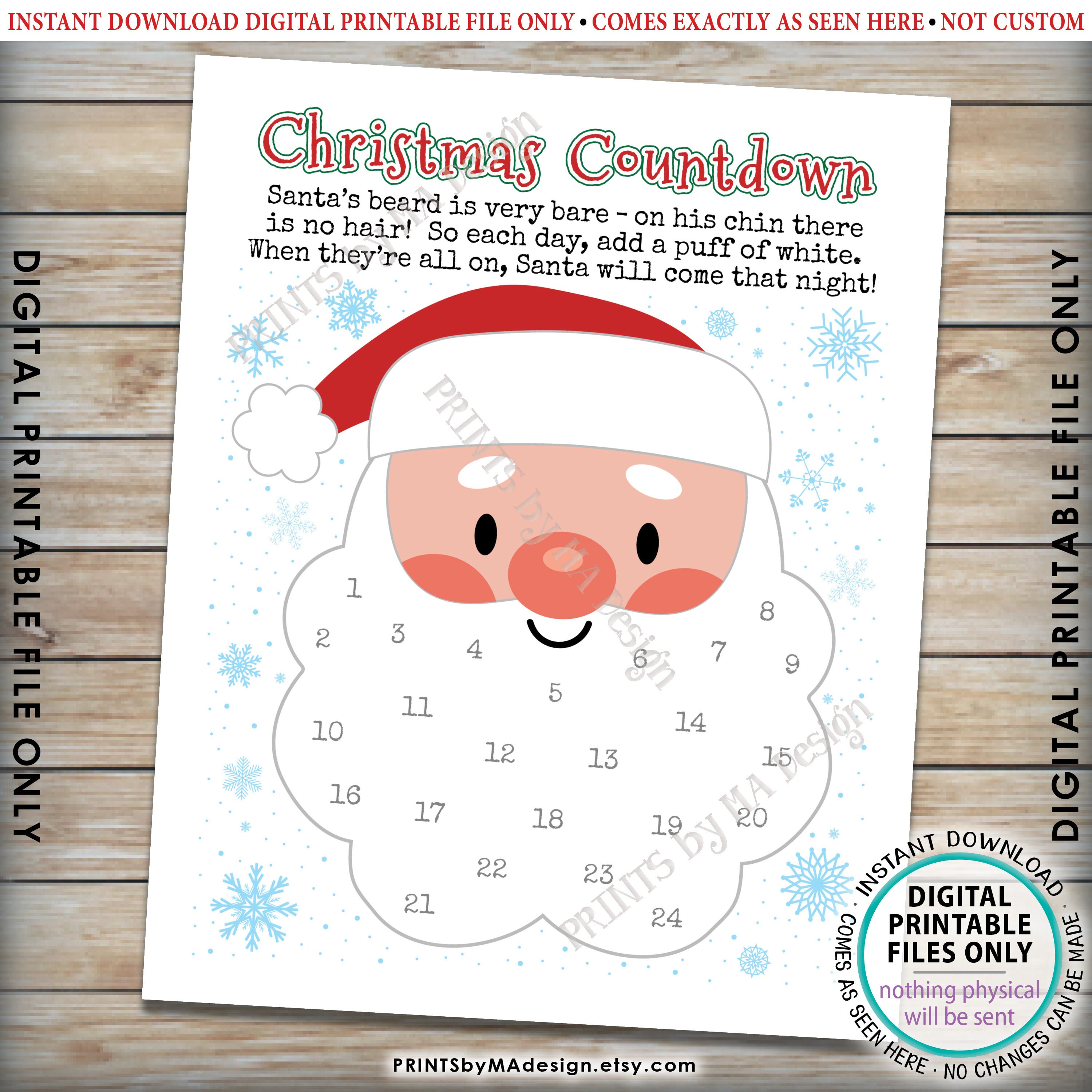 Santa Beard Countdown Free Printable