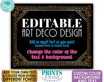 Editable Art Deco Sign, Roaring Twenties Great Gatsby Party, One Custom PRINTABLE 8x10/16x20” Sign, Choose Your Text <Edit Yourself w/Corjl>