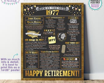 Back in the Year 1977 Retirement Party Poster Board, Flashback to 1977 Sign, PRINTABLE 16x20” Retirement Party Decoration <ID>