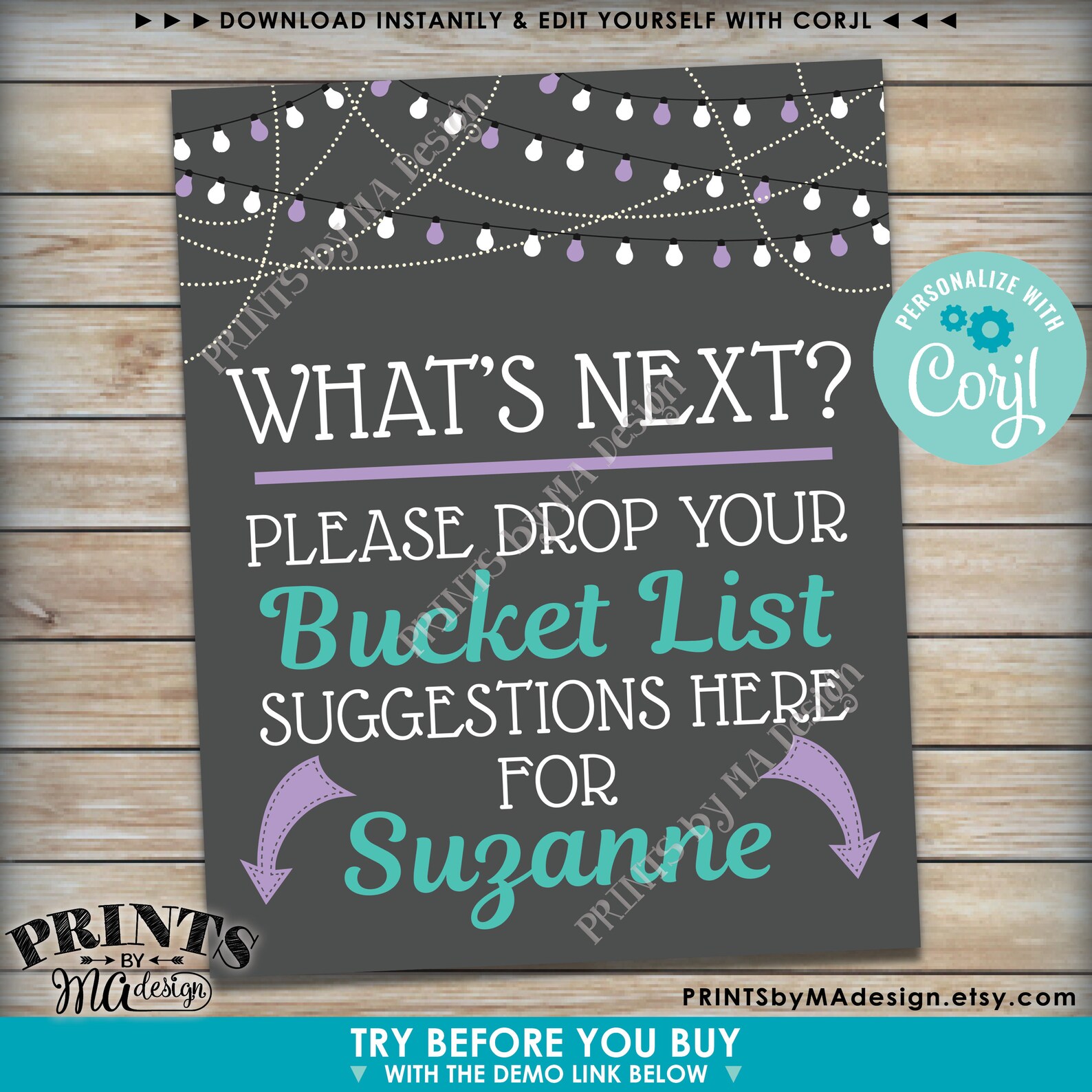 Editable Bucket List Sign Custom PRINTABLE 8x10/16x20 Bucket | Etsy