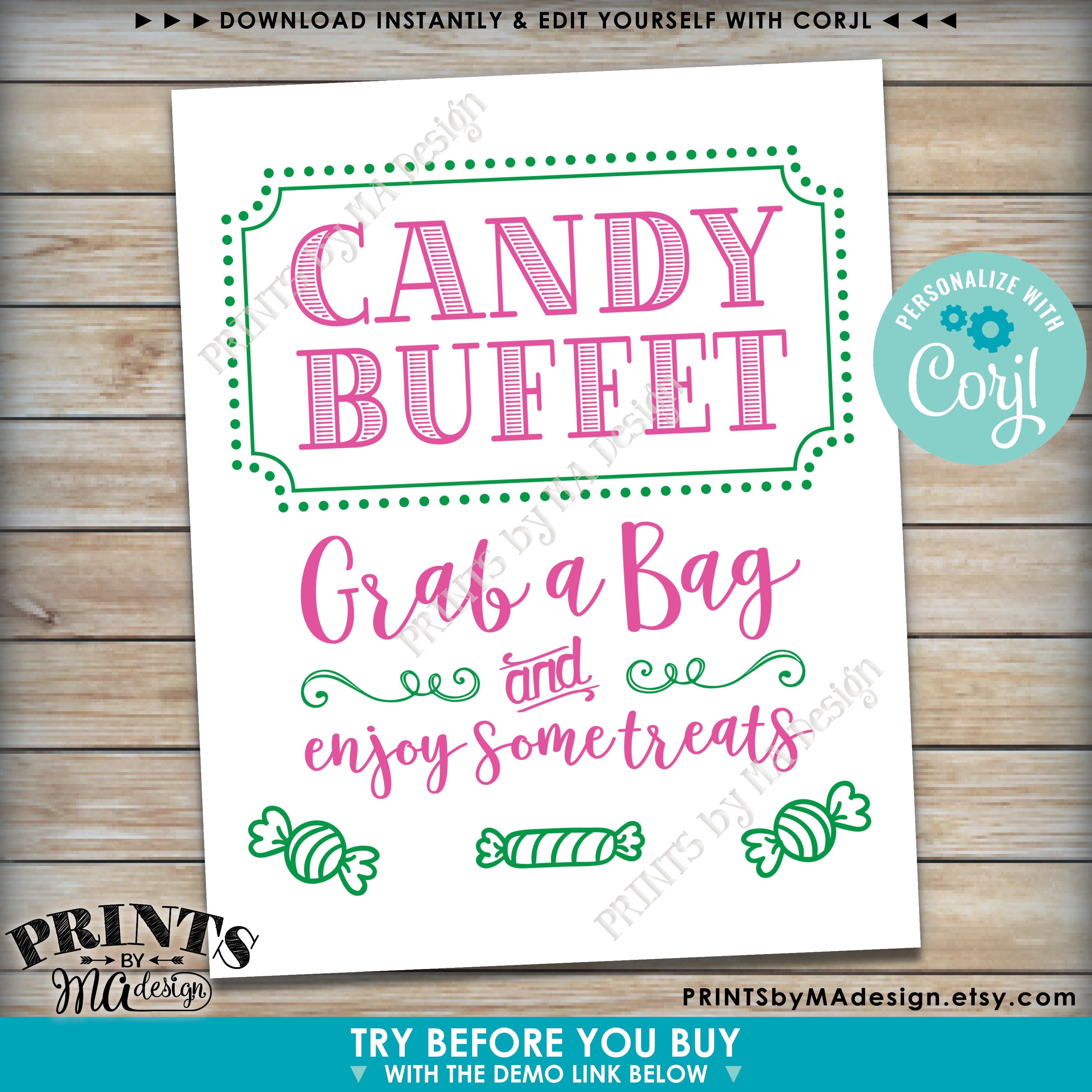 Candy Buffet Sign, Grab a Bag & Enjoy Some Treats Sign, Candy Bar Sign