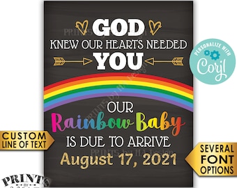 Rainbow Baby Pregnancy Announcement, God Knew Our Hearts Needed You, Chalkboard Style PRINTABLE 8x10/16x20” Sign <Edit Yourself with Corjl>