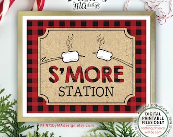S'more Station Sign, Lumberjack Smore Station, S'mores Bar, Campfire, Red Checker Buffalo Plaid, Christmas, PRINTABLE 11x14” Smore Sign <ID>