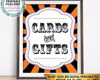 Cards and Gifts Sign, Halloween Carnival Theme Party Sign, Carnival Sign, Circus Theme Party, PRINTABLE 8x10/16x20” Instant Download Sign