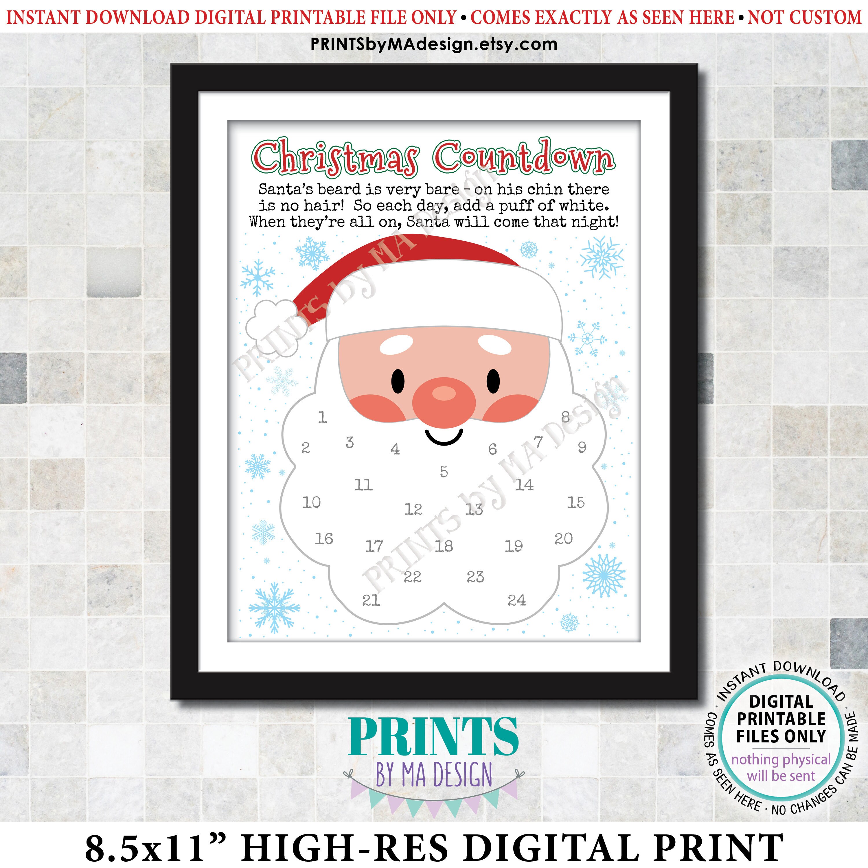 Countdown to Christmas, Glue Cotton Balls on Santa's Beard Countdown ...