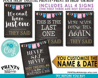 4th Baby Pregnancy Announcement, Never Doing This Again, Our Last One, Pink & Blue PRINTABLE Baby #4 Reveal Signs <Edit Yourself with Corjl>