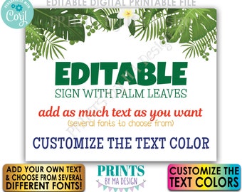 Custom Sign with Tropical Palm Leaves, Choose Your Text, PRINTABLE 8x10/16x20" Landscape Sign, Caribbean Greenery <Edit Yourself with Corjl>