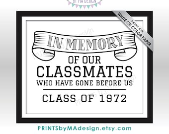 Class of 1972 Reunion Memorial, In Memory of the Classmates Who Have Gone Before Us, Remembrance, PRINTABLE 8x10” Memoriam Tribute Sign <ID>