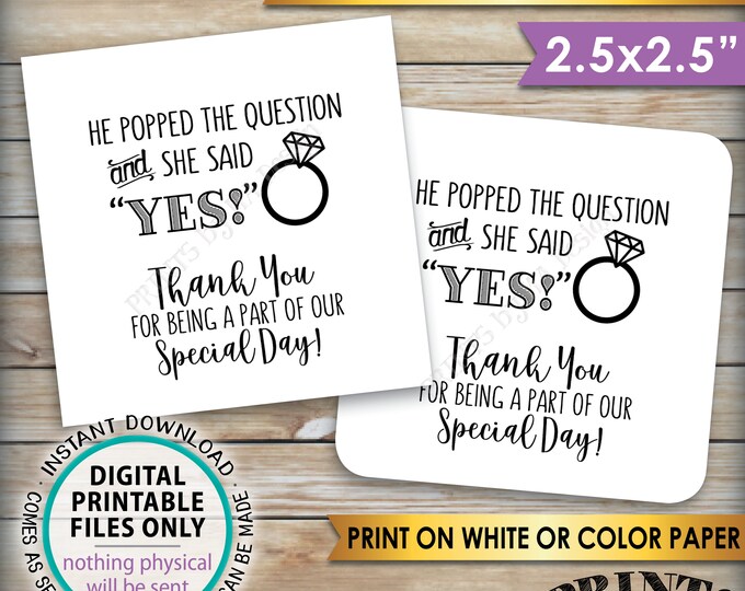 Engagement Party Thank You Tags, Thank You for Being a Part of Our Special Day Wedding Tags Square 2.5" tags on 8.5x11" PRINTABLE Sheet <ID>