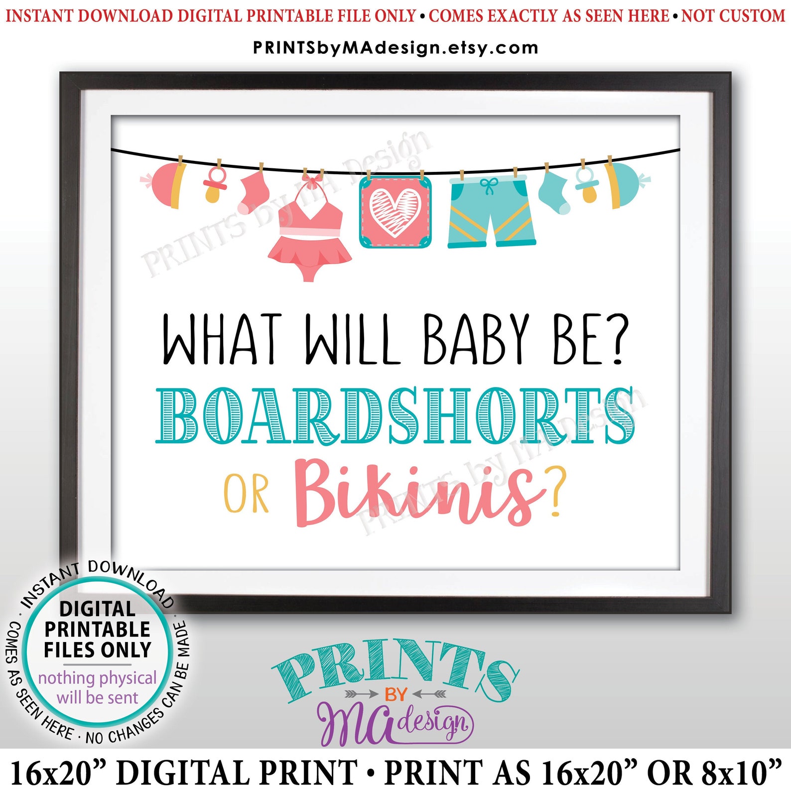 Boardshorts or Bikinis Gender Reveal Sign Gender Reveal Etsy