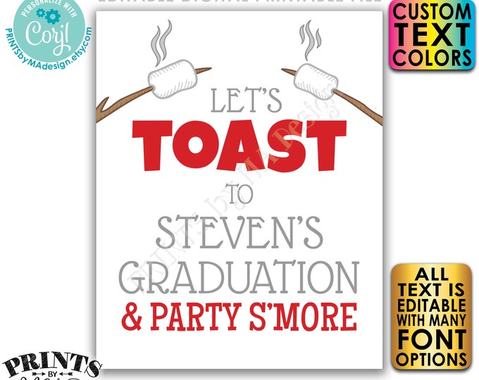 Toast and Party S'more Sign, Wedding, Birthday, Retirement, Graduation, PRINTABLE 8x10/16x20” Smore Sign <Edit Yourself with Corjl>