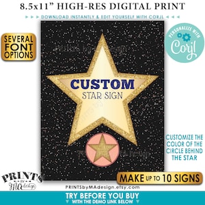 Hollywood Star Signs, Red Carpet Movie Star, Movie Night Idea, Glam VIP Party, Ten Custom PRINTABLE 8.5x11&quot; Signs &lt;Edit Yourself with Corjl&gt;