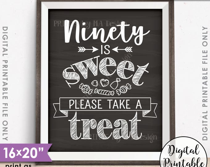 90th Birthday Party, 90 is Sweet Please Take a Treat, 90th Party Décor, Celebration, Printable 16x20” Chalkboard Style Instant Download