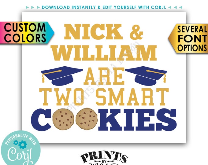 Two Smart Cookies Sign, Graduation is Sweet Treat, PRINTABLE 8x10” Graduation Party Decoration <Edit Yourself with Corjl>