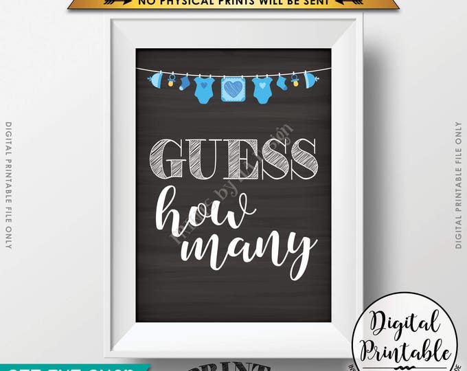 Guess How Many Sign, Guess the Number Baby Shower Game Guessing Game, It's a Boy Blue Clothesline, Chalkboard Style PRINTABLE 5x7” Sign <ID>