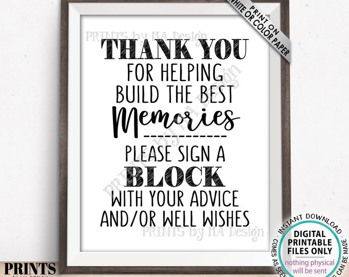 Thank You for Helping Build the Best Memories, Sign a Block with Advice, Graduation or Retirement Party, PRINTABLE 8x10” B&W Sign <ID>