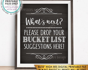 Bucket List Suggestions Sign, Retirement Graduation Birthday, Bon Voyage, Fun Ideas, Chalkboard Style PRINTABLE 8x10” Bucket List Sign <ID>