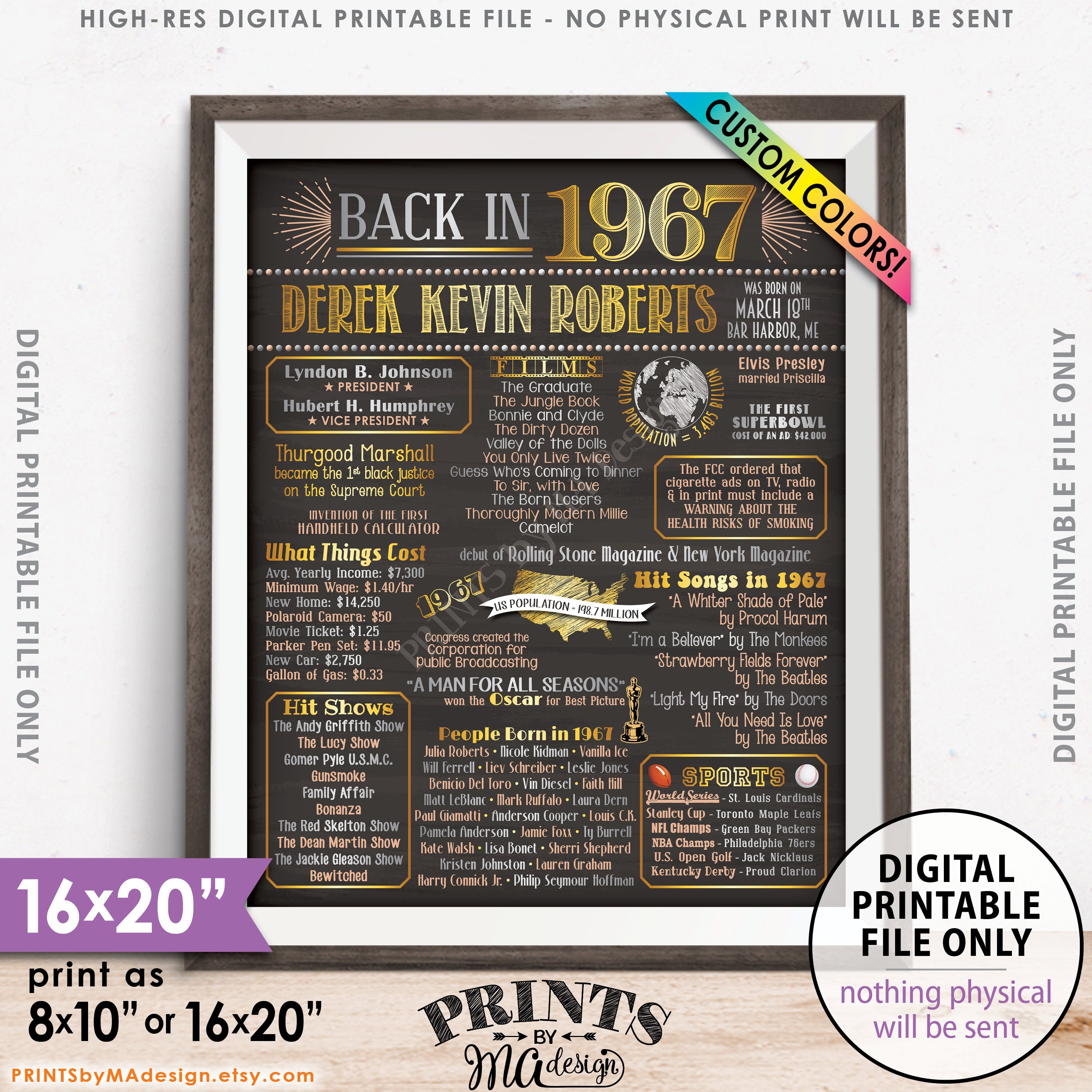 Flashback to 1967 Poster, Back in 1967 Flashback Sign, Born in 1967