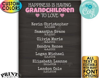 Grandparent Gift for Grandparents Grandma Grandpa, List of Grandkids, PRINTABLE Chalkboard Style Grandchildren Sign <Edit Yourself w/Corjl>