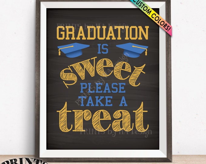 Graduation Party Decoration, Graduation is Sweet Please Take a Treat, Candy Favor Grad Cap, PRINTABLE Chalkboard Style 8x10” Sign