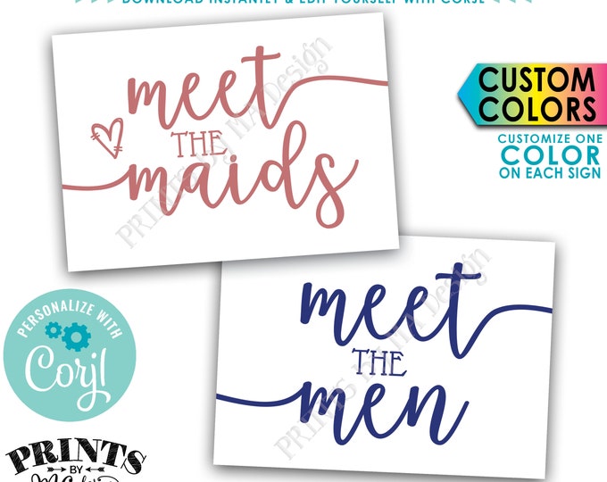 Meet the Maids & Men Sign, Bridal Party Introduction, Bridesmaids Groomsmen Display, 2 PRINTABLE 5x7” Signs <Edit Color Yourself with Corjl>