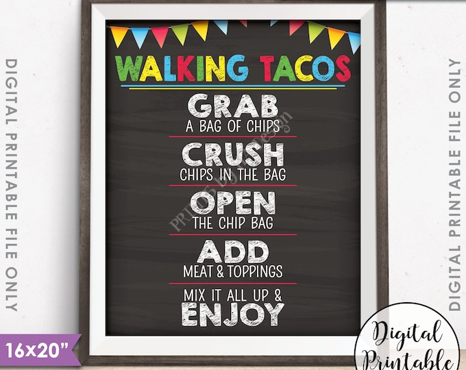 Walking Tacos Taco Bar Taco Sign, Cinco de Mayo Sweet Sixteen Birthday Graduation 8x10/16x20” Chalkboard Style Printable Instant Download