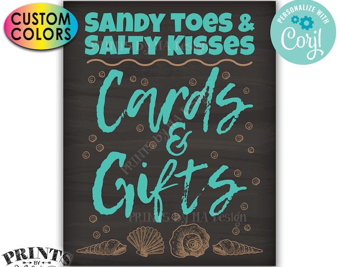 Beach Themed Cards & Gifts Bridal Shower Sign, Sandy Toes and Salty Kisses, PRINTABLE Chalkboard Style Sign <Edit Colors Yourself w/Corjl>