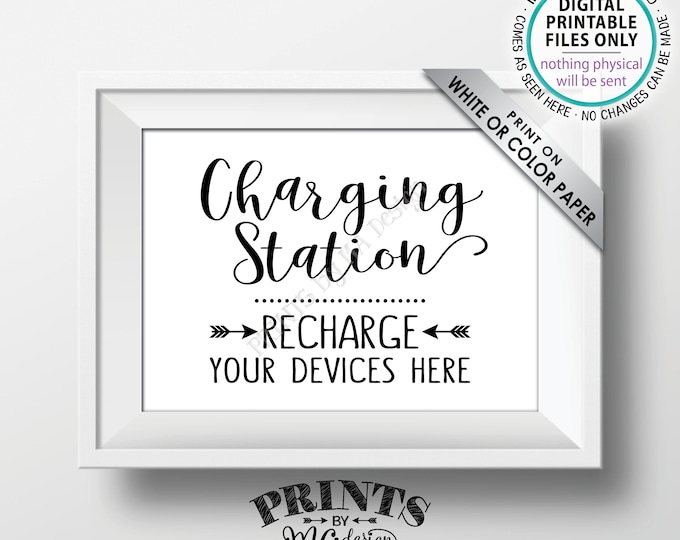 Charging Station Sign, Recharge Your Devices Here, Charge Your Phone Charge Bar, Recharge Here, Low Battery, PRINTABLE 5x7” Instant Download