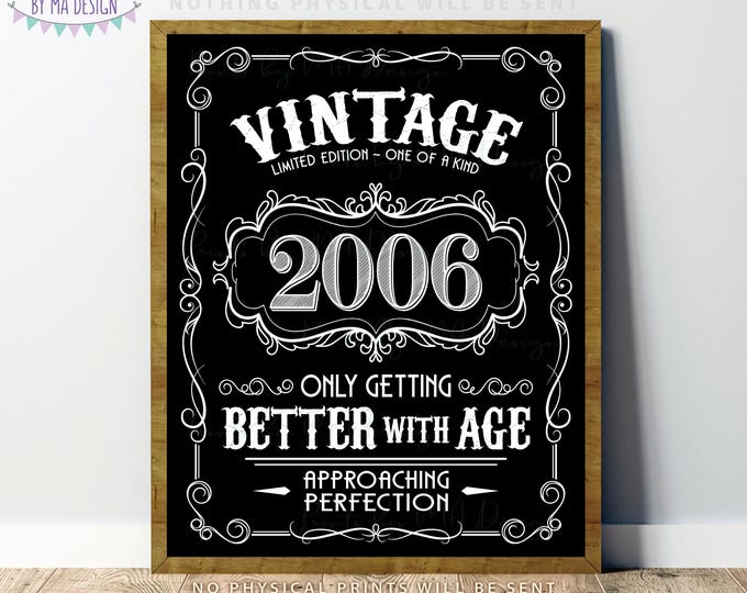 2006 Birthday Sign, Vintage Better with Age Poster, Whiskey Theme Decoration, PRINTABLE 8x10/16x20” Black & White Portrait 2006 Sign <ID>