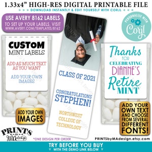 Custom Tic Tac Labels for Any Occasion, Mint Stickers with your own Text & Images, One PRINTABLE Avery 8162 Label <Edit Yourself with Corjl>