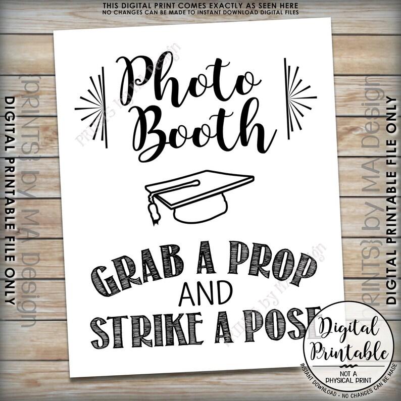 Photobooth Sign, Grab a Prop and Strike a Pose, PRINTABLE 8x10/16x20 ...