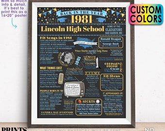 Back in the Year 1981 Poster Board, Class of 1981 Reunion Decoration, Flashback to 1981 Graduating Class, Custom PRINTABLE 16x20” Sign