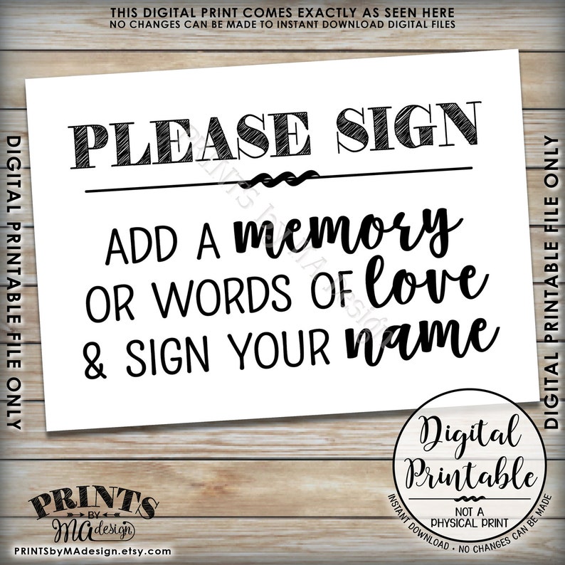 Share a Memory Sign, Share Memories or Words of Love, Anniversary Graduation Birthday Memorial Funeral, Instant Download 5x7 Printable Sign image 2