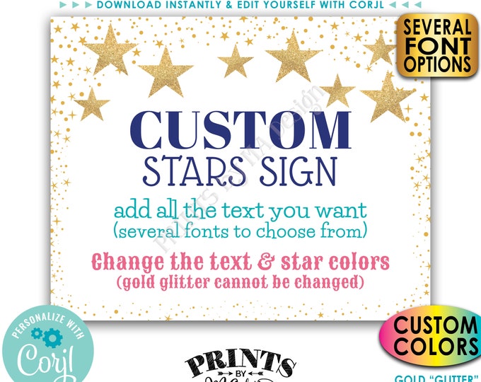 Custom Stars Sign, Twinkle Twinkle, Choose Your Text and Colors, One PRINTABLE 8x10/16x20” Landscape Sign <Edit Yourself with Corjl>