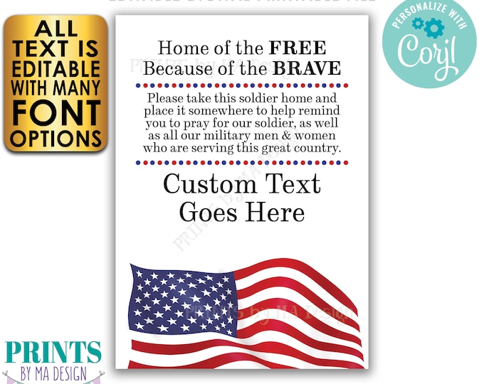 Please Pray for Our Soldier US Military Boot Camp Send-off, Take a Soldier, Custom 5x7" PRINTABLE Patriotic Sign <Edit Yourself w/Corjl>