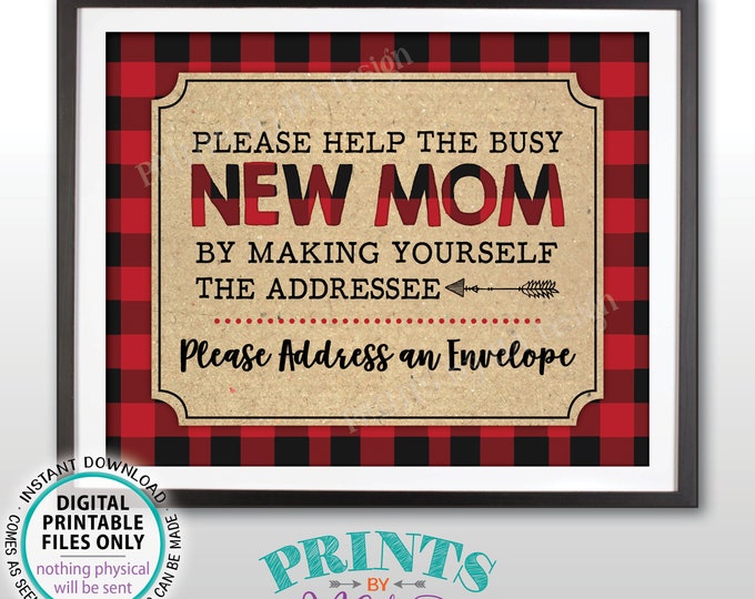 Baby Shower Address an Envelope Sign, Make Yourself the Addressee for the Busy New Mom, PRINTABLE 8x10” Lumberjack Style Sign <ID>