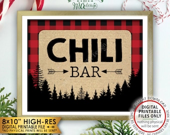 Lumberjack Chili Bar Sign, Chili Station Sign, Red Checker Christmas Trees Decorations, Buffalo, PRINTABLE 8x10” Instant Download Chili Sign