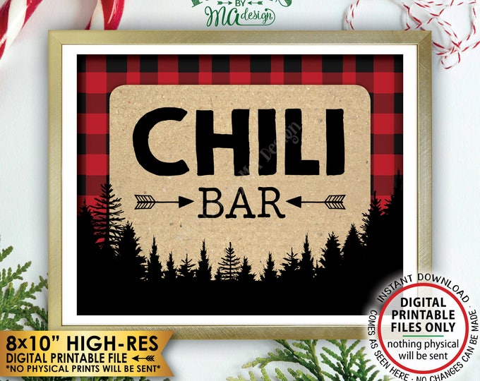 Lumberjack Chili Bar Sign, Chili Station Sign, Red Checker Christmas Trees Decorations, Buffalo, PRINTABLE 8x10” Instant Download Chili Sign