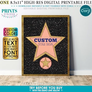 Hollywood Star Sign, Movie Night Ideas, Glam VIP Party, Red Carpet Movie Star, One Custom PRINTABLE 8.5x11&quot; Sign &lt;Edit Yourself with Corjl&gt;