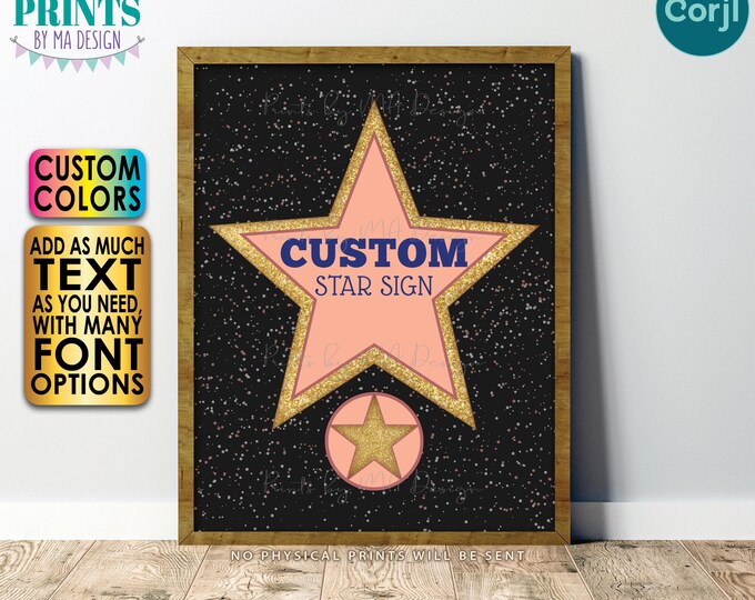 Hollywood Star Sign, Movie Night Ideas, Glam VIP Party, Red Carpet Movie Star, One Custom PRINTABLE 8.5x11" Sign <Edit Yourself with Corjl>