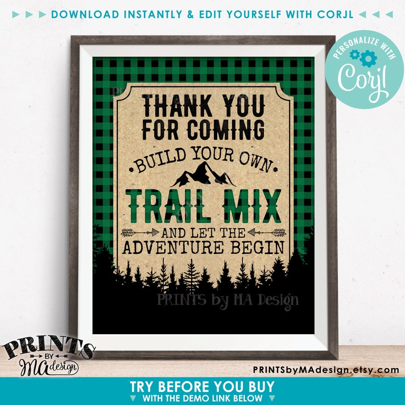 Lumberjack Trail Mix Bar Sign, Thank You for Coming Build Your Own ...