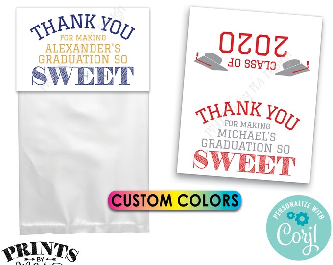 Graduation Goodie Bag Labels, Graduation is Sweet Treat Grad Party Favors, One PRINTABLE 8.5x11" Sheet of 4x5" Cards <Edit Yourself w/Corjl>